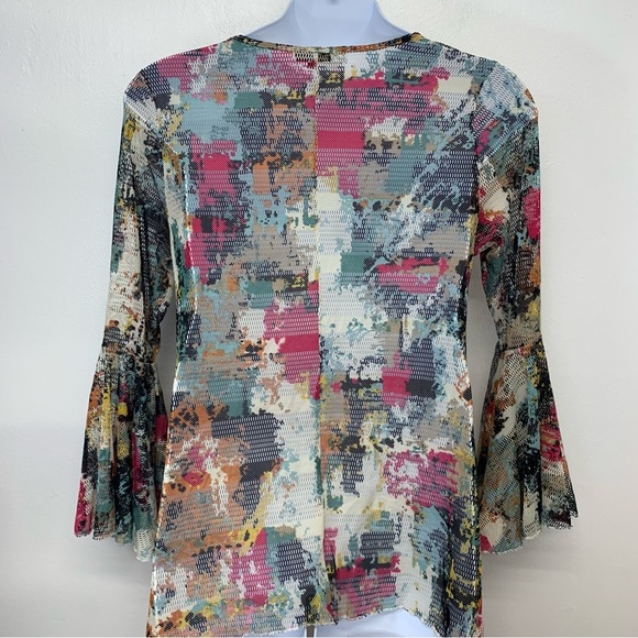 Dor Dor Couture Mesh Top Large  Sheer Colorful Flare Sleeve‎ Beach Cover Up Boho - Picture 5 of 10